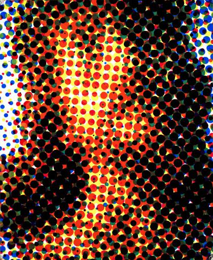 This screen print portrait by Leland Meiners '09 uses oversized benday dots to create distortion.